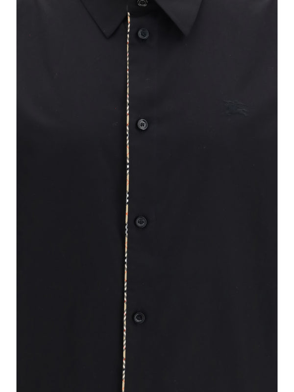 Cotton Shirt With Check Trims, Black