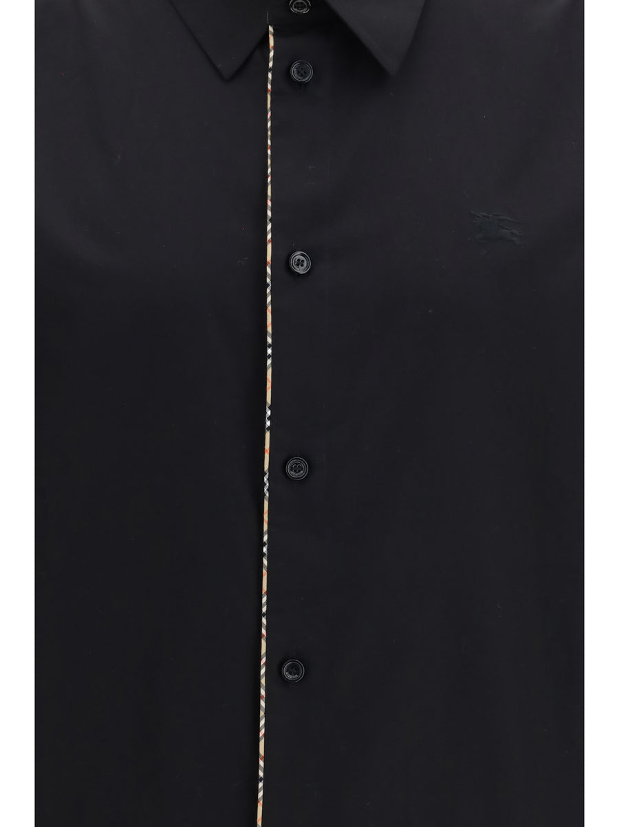 Cotton Shirt With Check Trims, Black