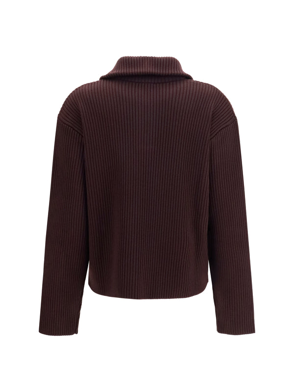 Ribbed Zip Sweater Burnt Red Merino Wool