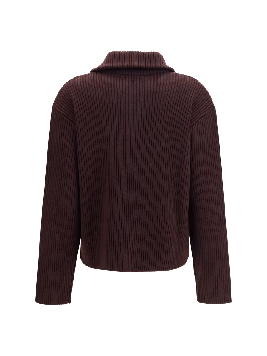 Ribbed Zip Sweater Burnt Red Merino Wool
