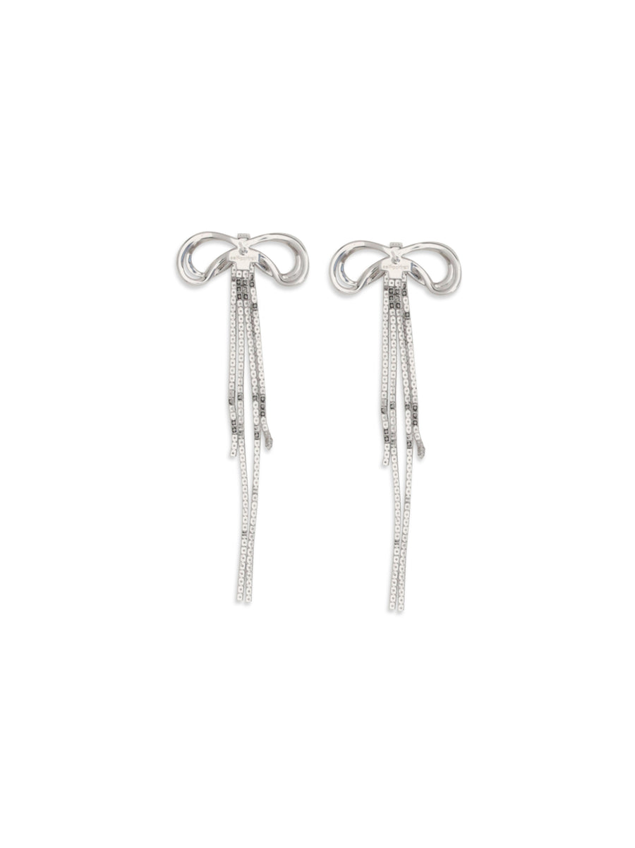 Earrings Double Crystal Bow Silver Brass