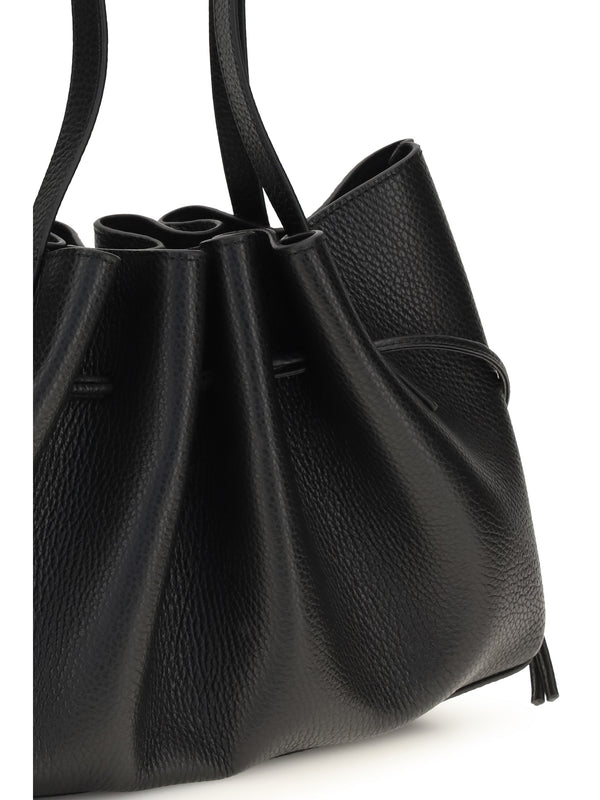 Shoulder Bag Scallop Black Calf Leather