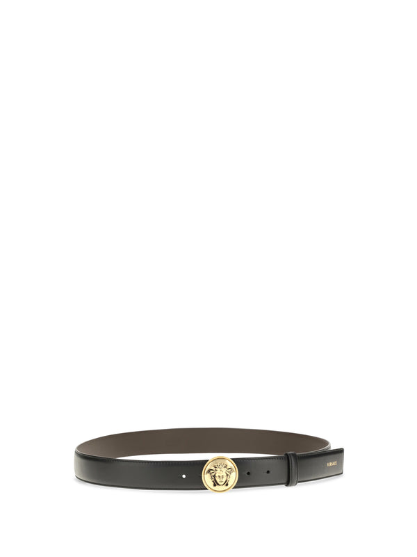 Leather Belt Medusa Buckle Black-Gold Black/gold Calf