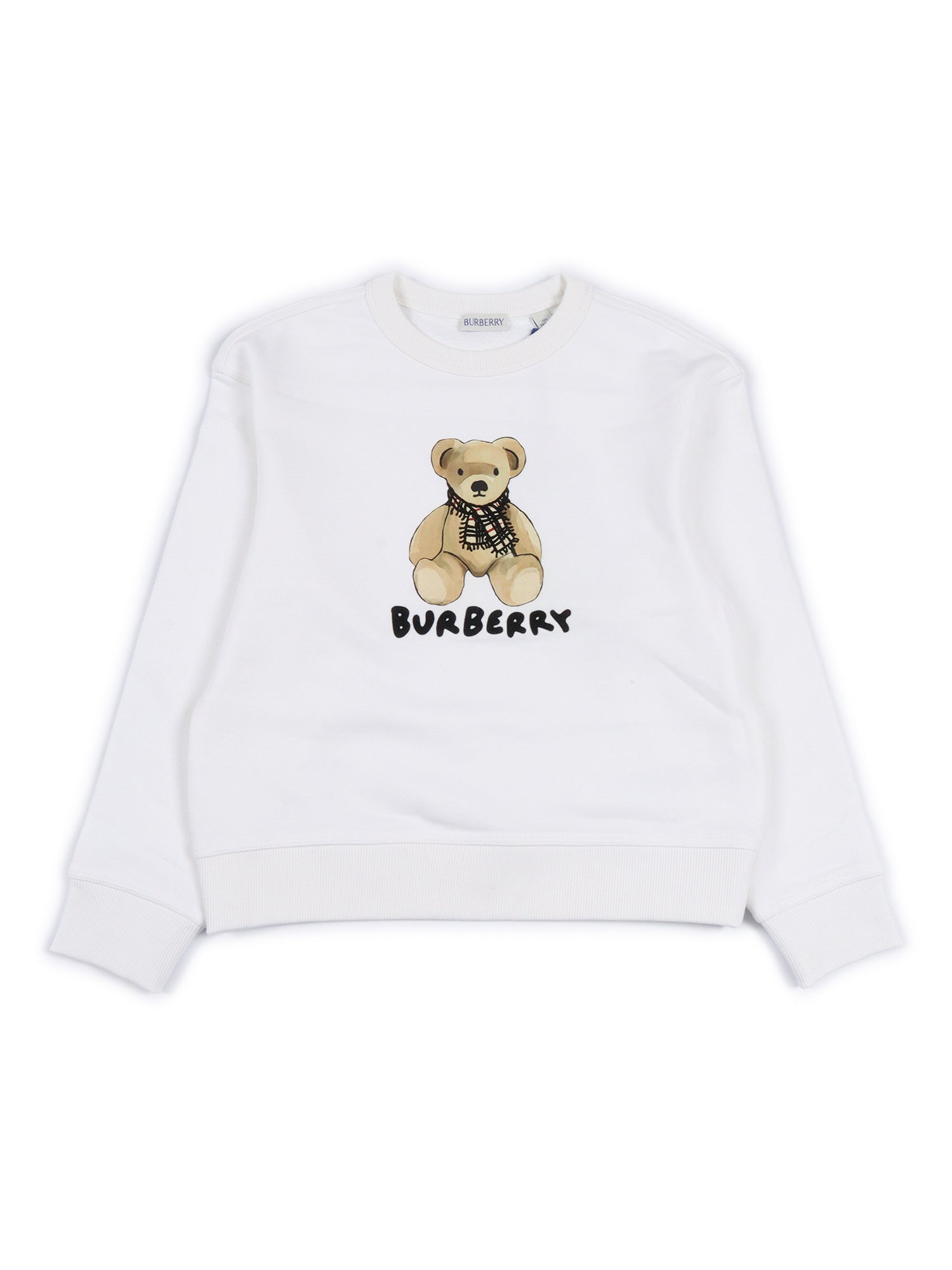 Kid Girl Sweaters White Cotton Crewneck