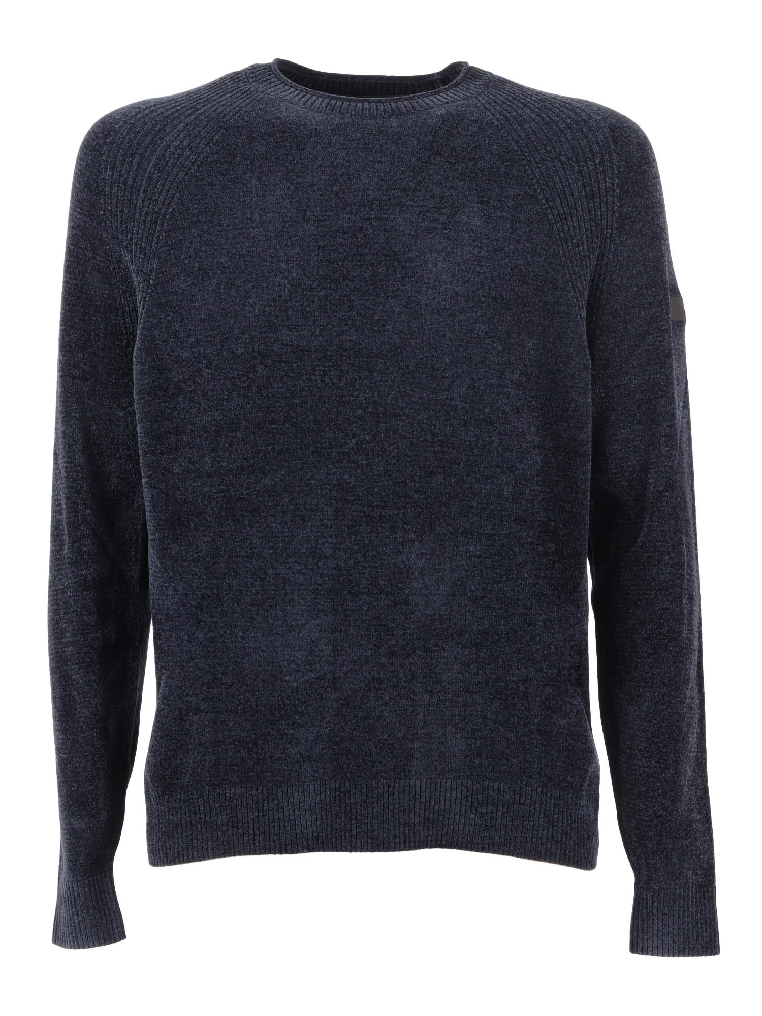 Velvet Round Knit Blue Polyester Elastane Crewneck
