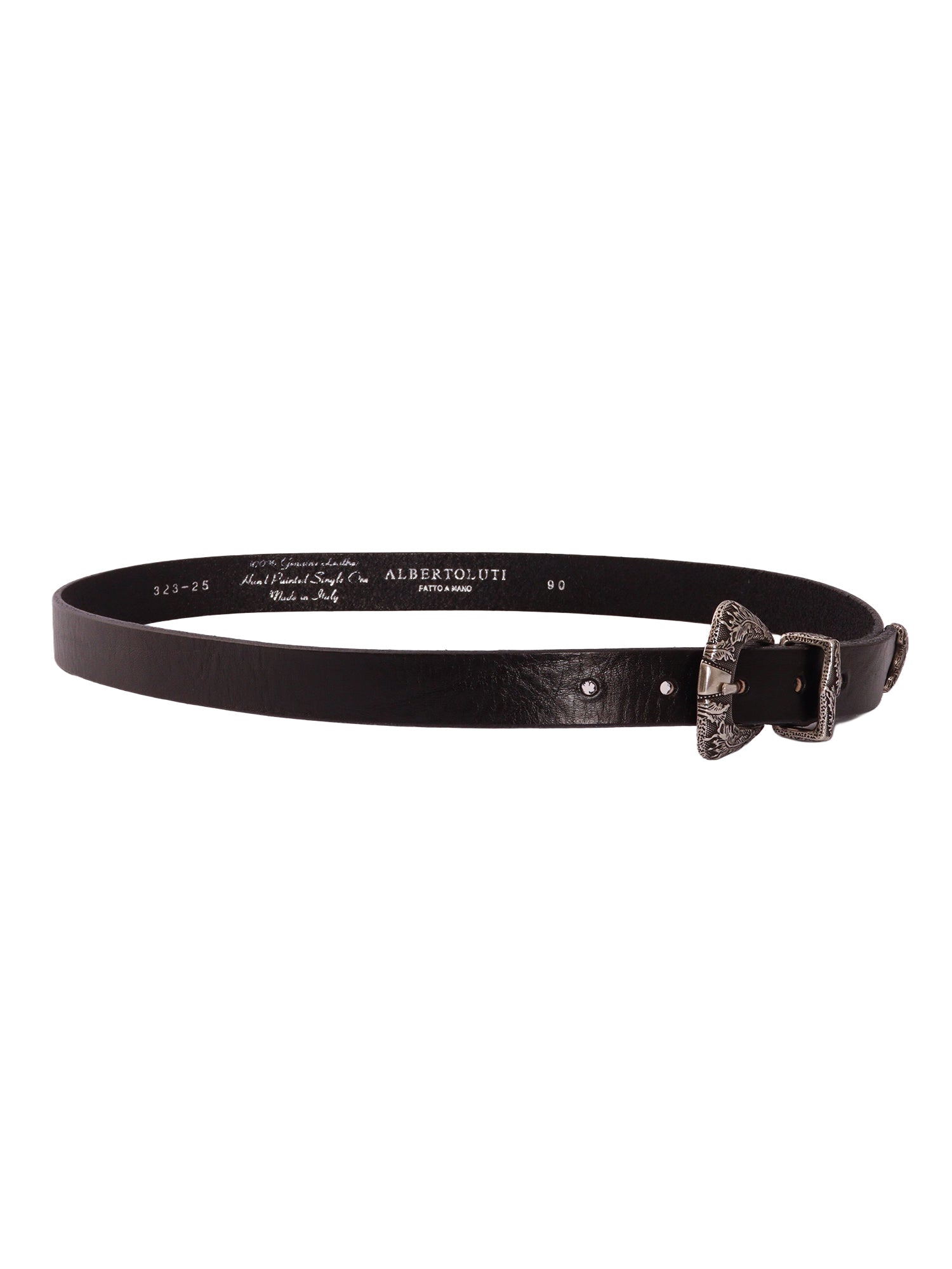 Garment-dyed western belt with laser-cut detailing Black Leather