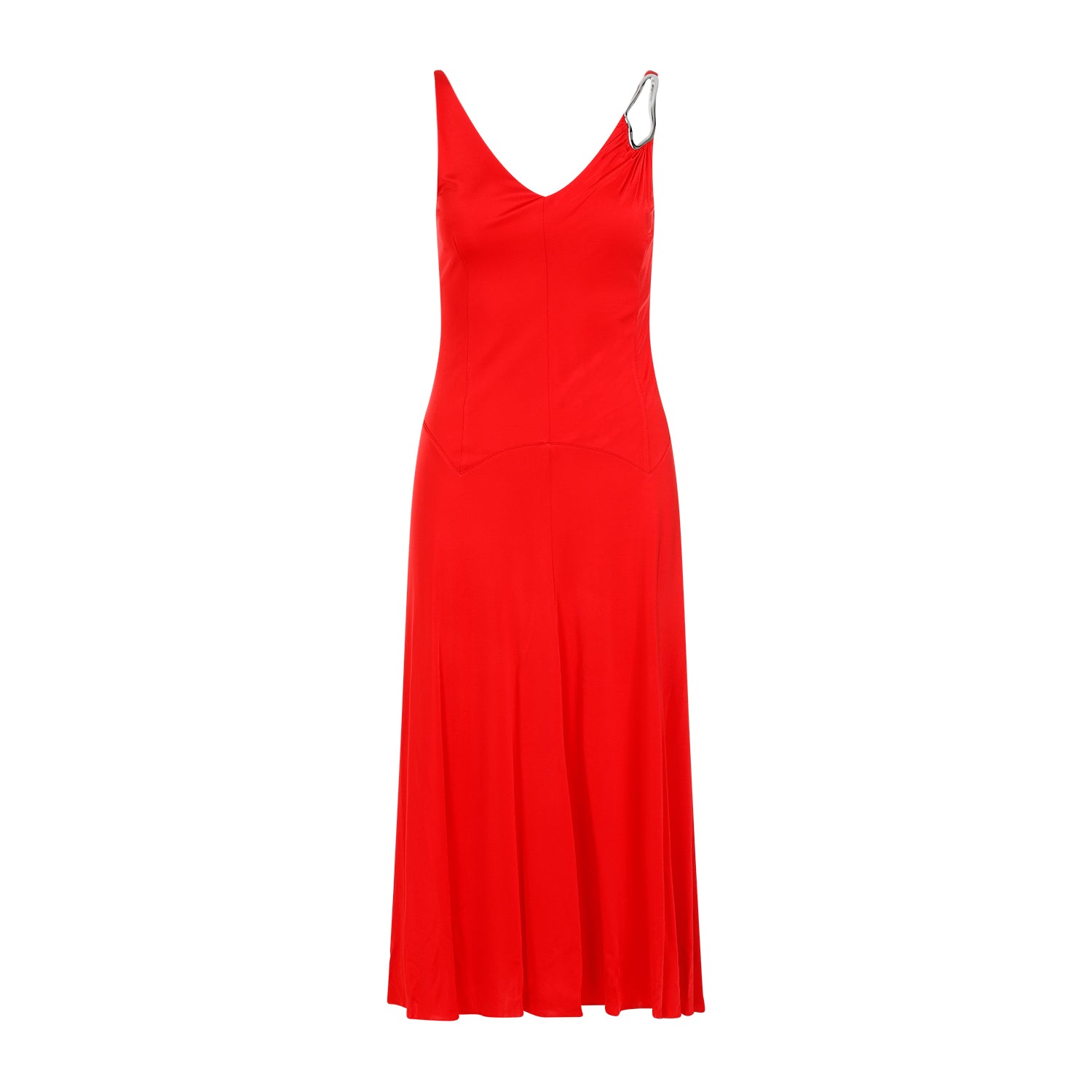 Sleeveless A-line Midi Dress Red Viscose