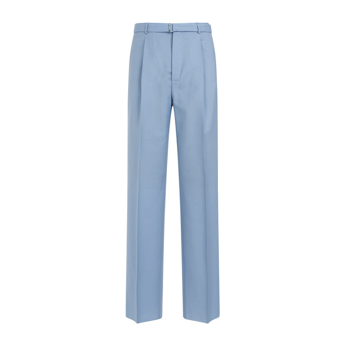Wide Leg Trousers Blue Virgin Wool Pant
