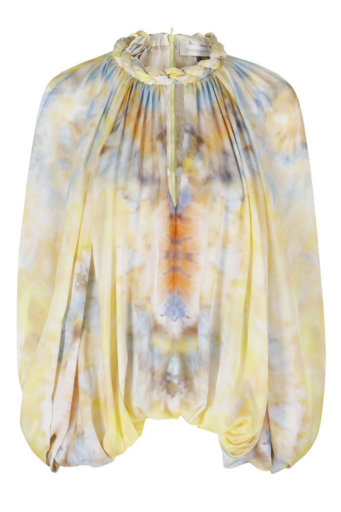 Alchemy Twist Billow Blouse Yellow & Orange Silk Camicia
