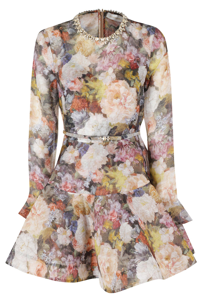 Alchemy Peplum Mini Dress Pink & Purple Lino Abito