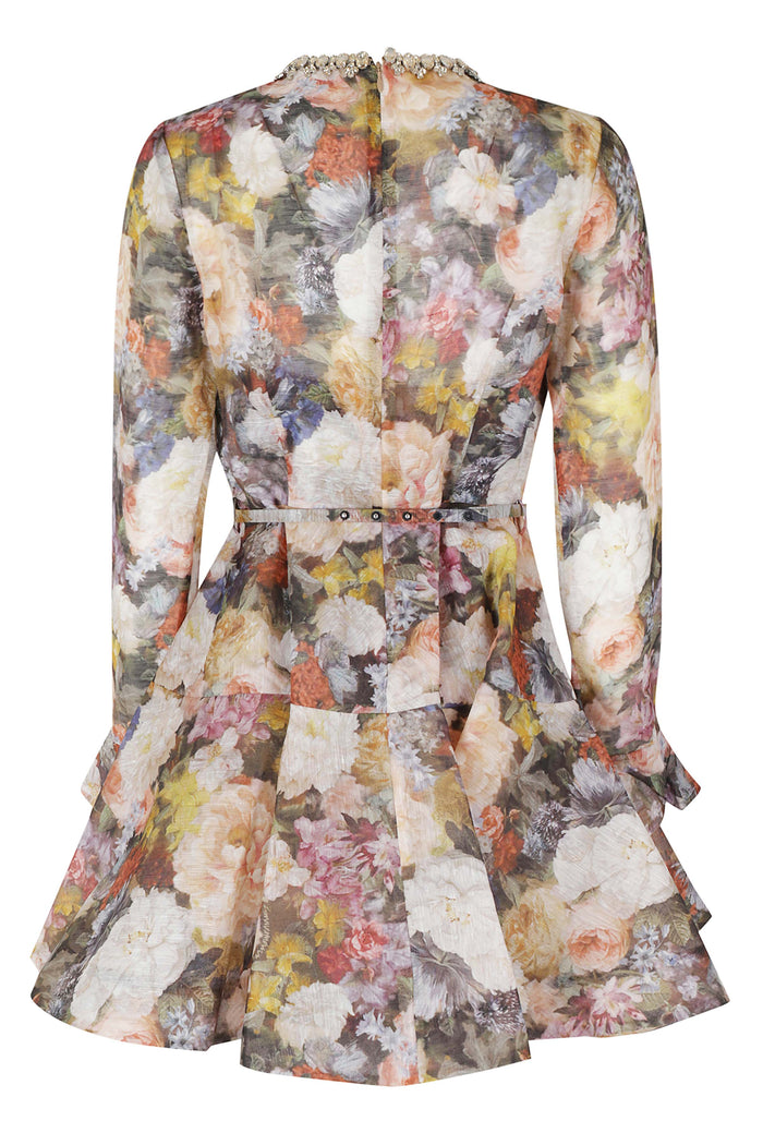 Alchemy Peplum Mini Dress Pink & Purple Lino Abito