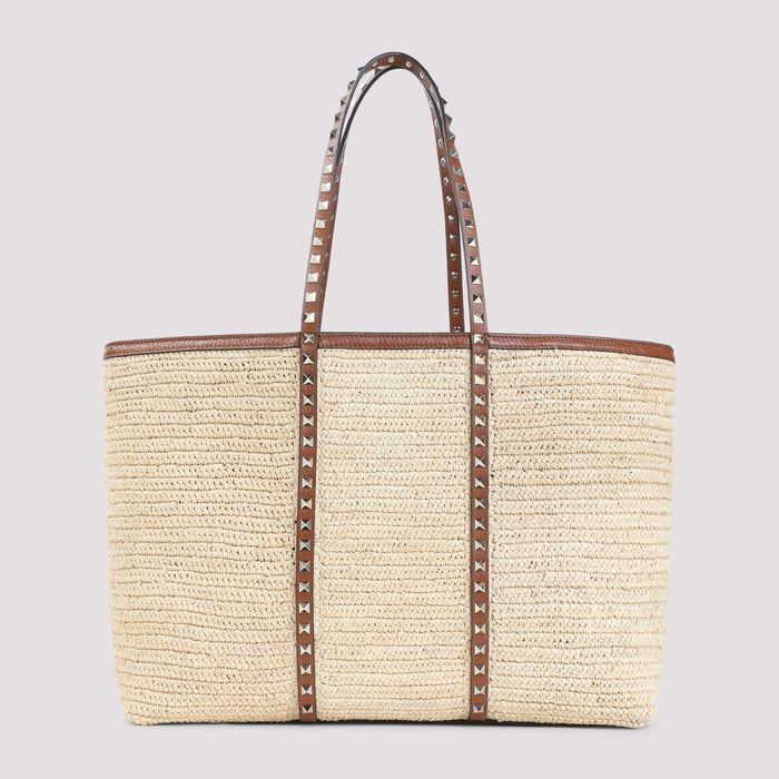 Straw Tote Bag Nude & Neutrals Leather