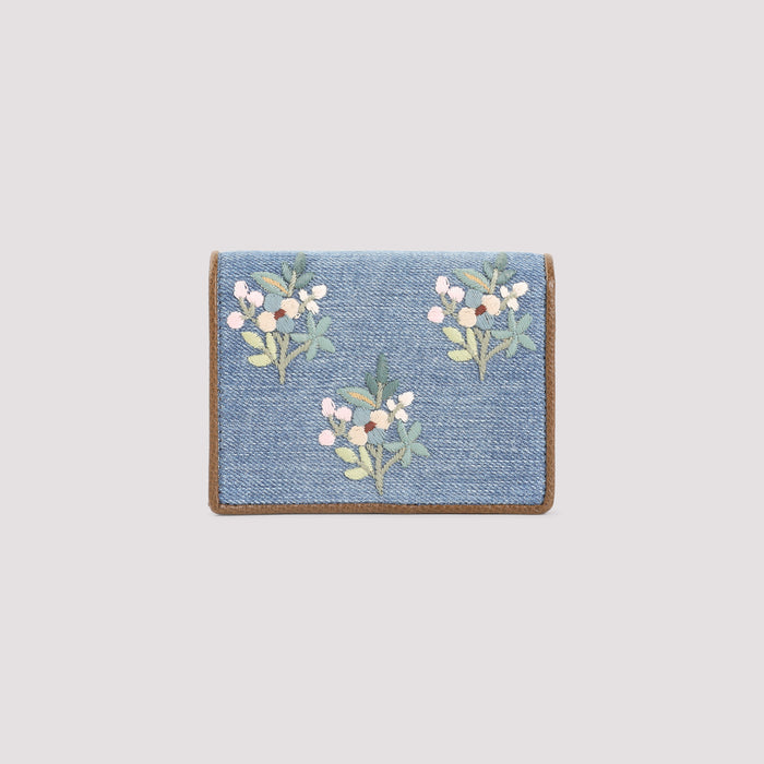 Flap French Wallet Blue Cotton Elastane Smallleathergoods
