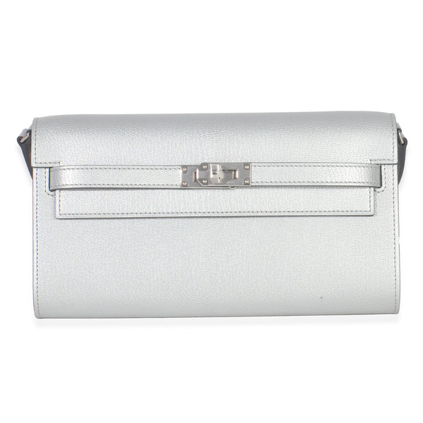 Hermès Argent Metallic Chevre Chamkilight Kelly Wallet To Go Phw Silver Leather Handbag Bag