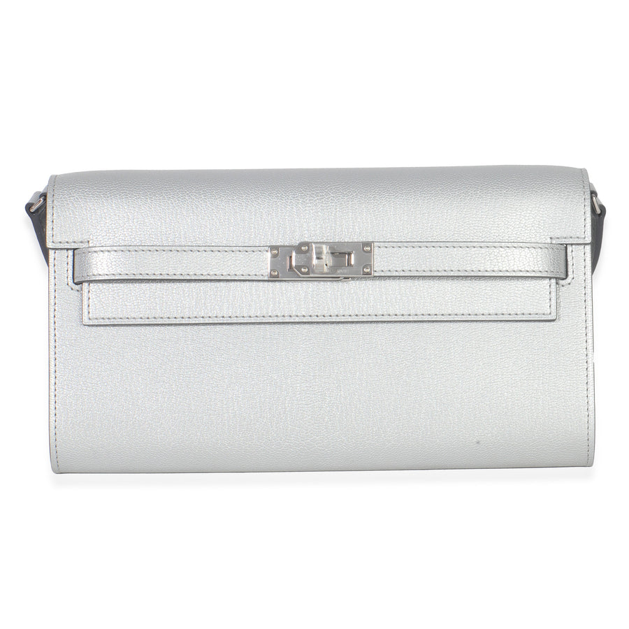 Hermès Argent Metallic Chevre Chamkilight Kelly Wallet To Go Phw Silver Leather Handbag Bag