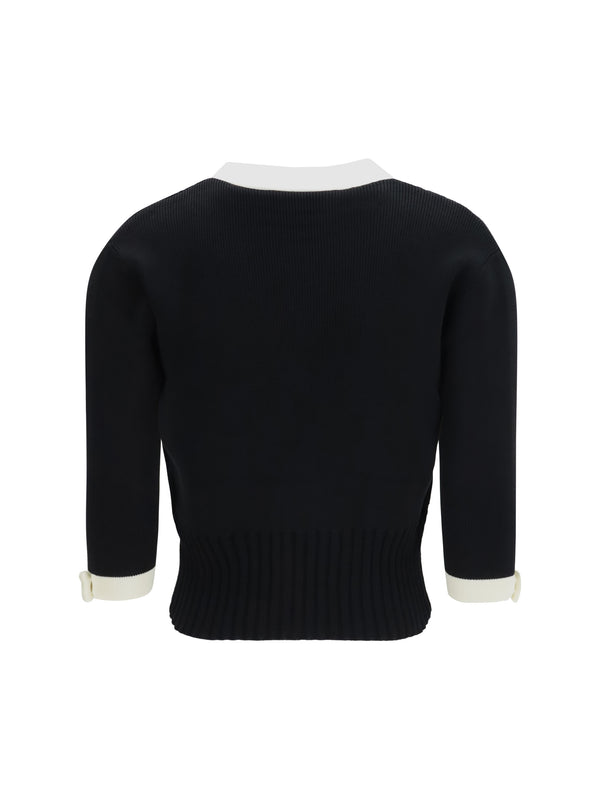 V-Neck Cardigan Black-Milk Foam Black/milk Cotton
