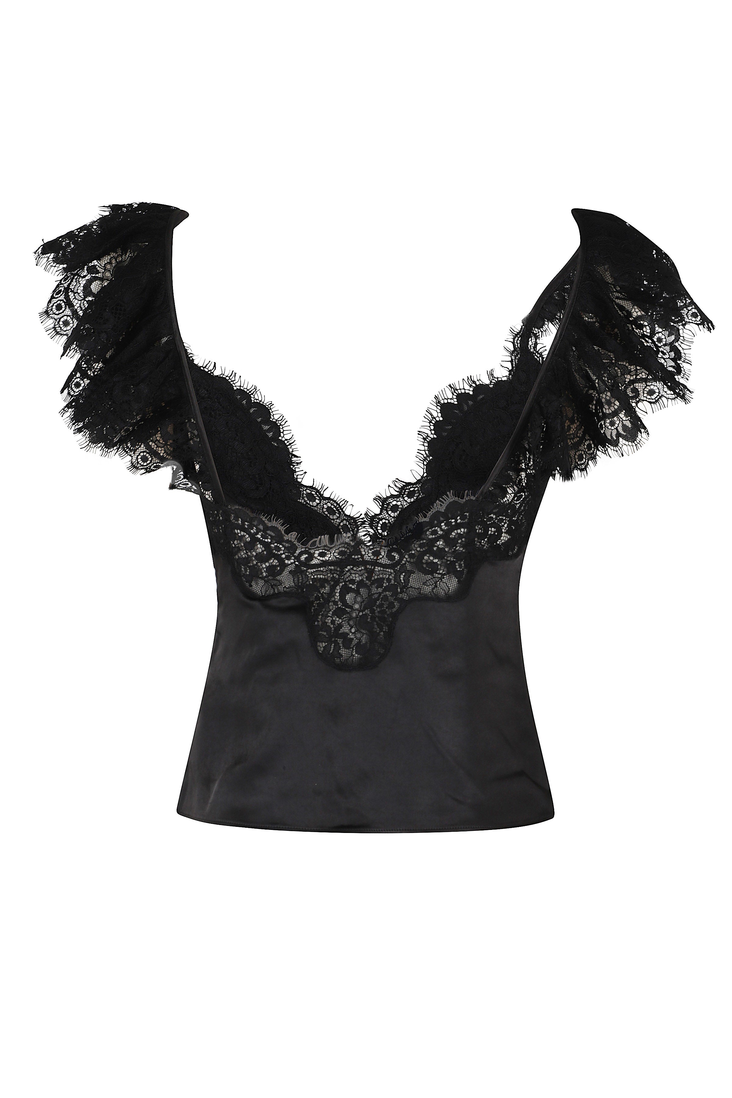 Black Satin Lace Top Poliestere