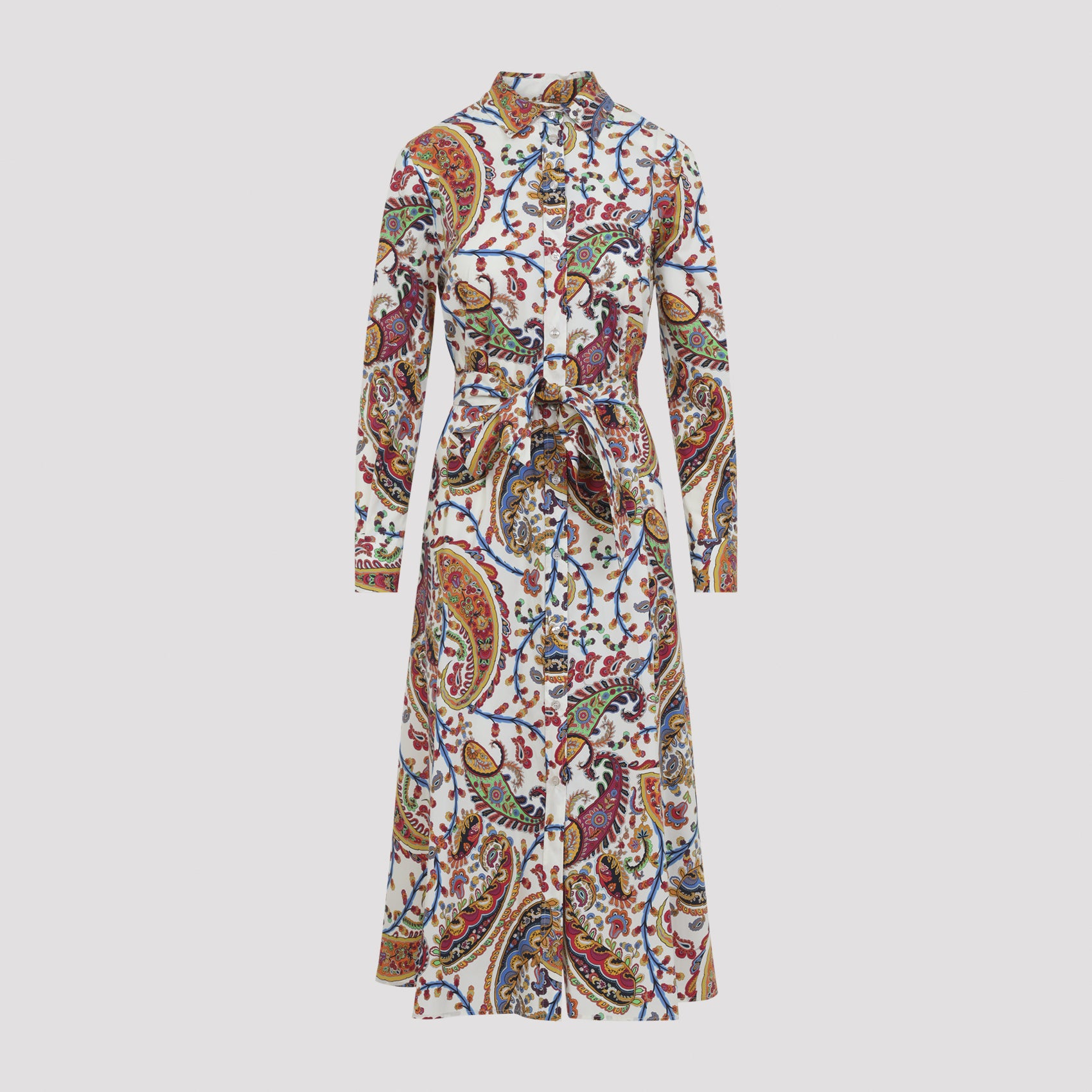 Belted Midi Dress Multicolour Cotton