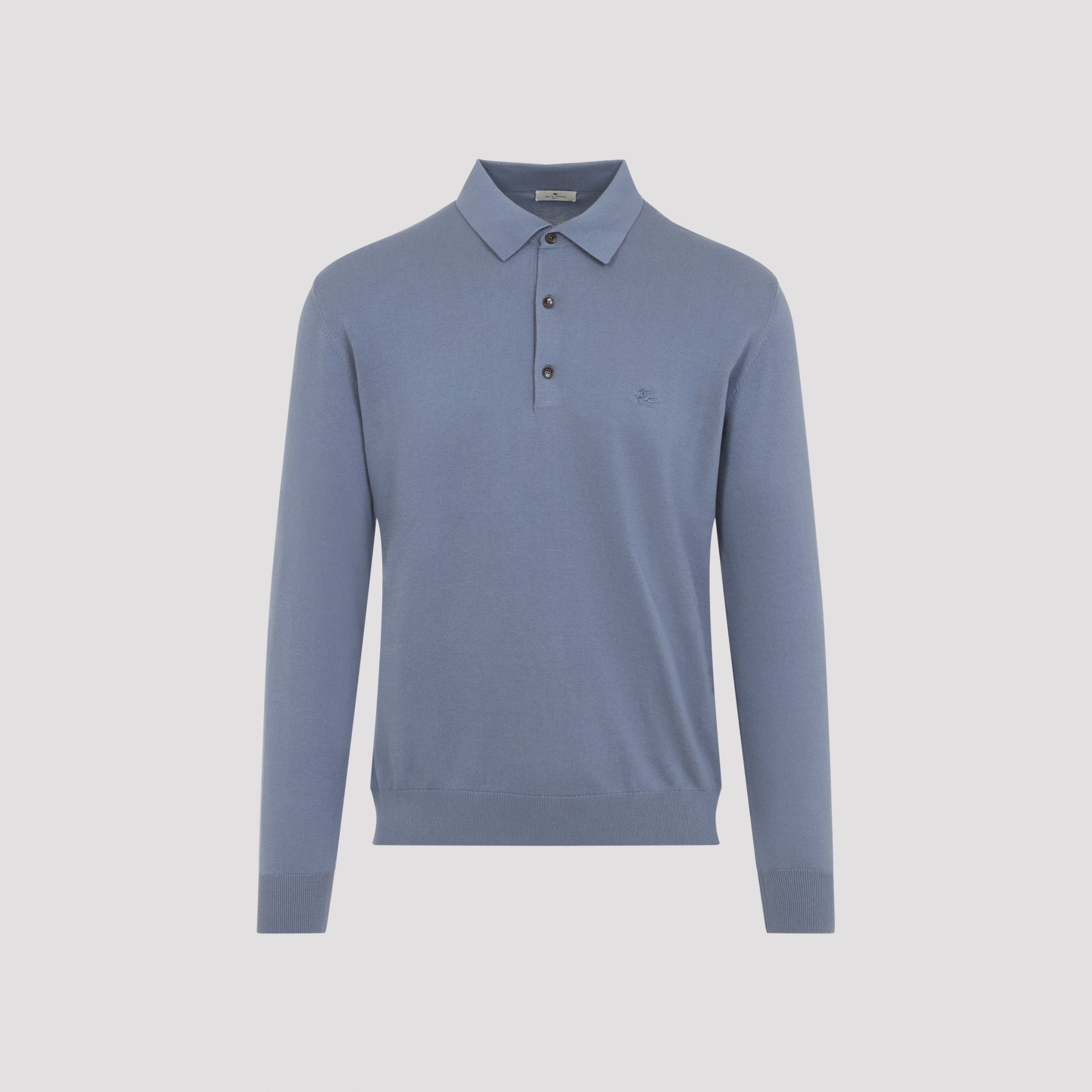 Knitted Polo Blue Cotton Sweater
