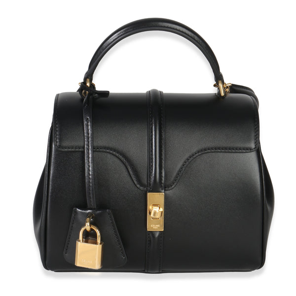 Celine Black Satinated Calfskin Mini 16 Top Handle Bag Leather Handbag
