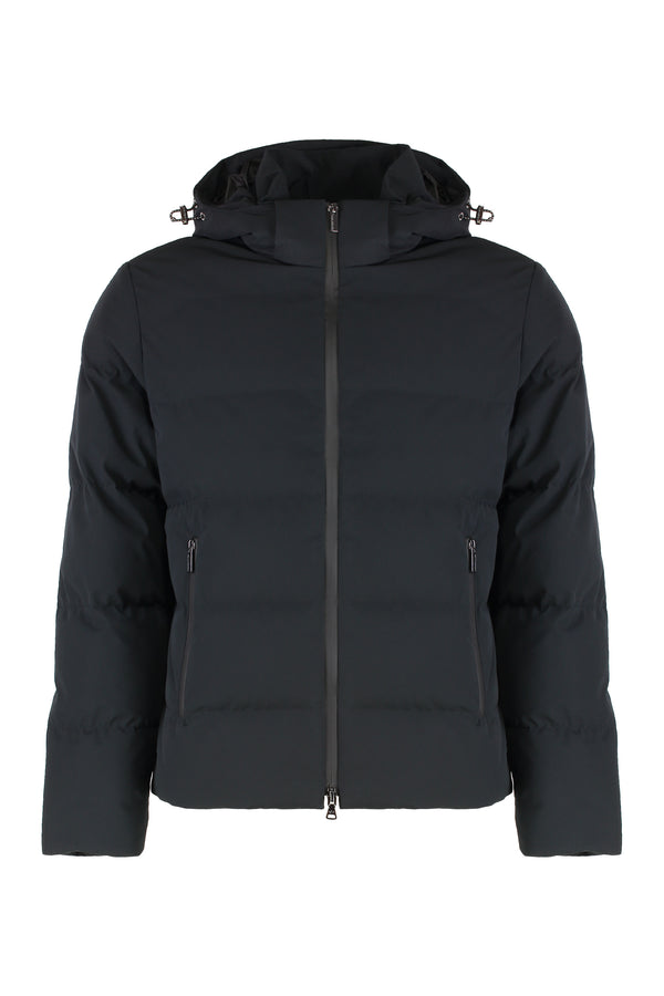 Hooded Short Down Jacket Black Polyester; Elastane Padded &