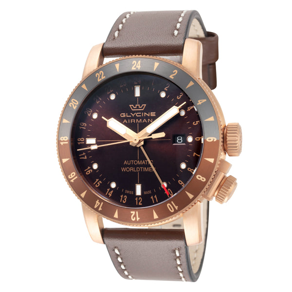 Preloved - Glycine Mens Airman Contemporary Bronze Gmt 44mm Automatic Watch Gl0549 One Color Watches
