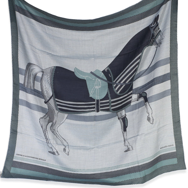 Hermès Mens Ciel Chine Cheval A La Couverture Cashmere Silk Scarf 100 Blue Scarves-Wraps Scarves/wraps
