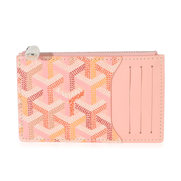 Goyard Pink Goyardine Canvas Bourbon Zip Card Holder Canvas; Leather Wallet