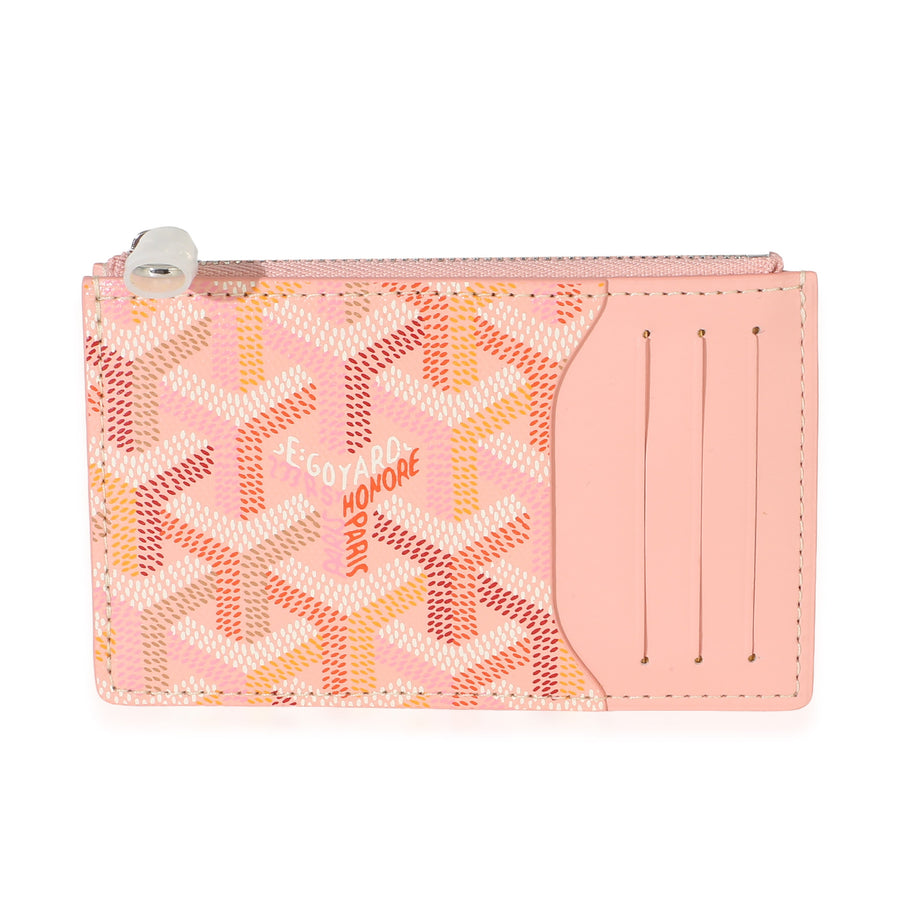 Goyard Pink Goyardine Canvas Bourbon Zip Card Holder Canvas; Leather Wallet