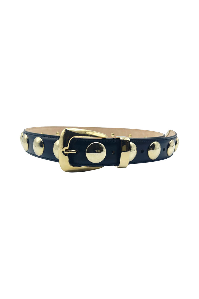 Benny Belt With Stud Gold Buckle Black Calfskin Cintura