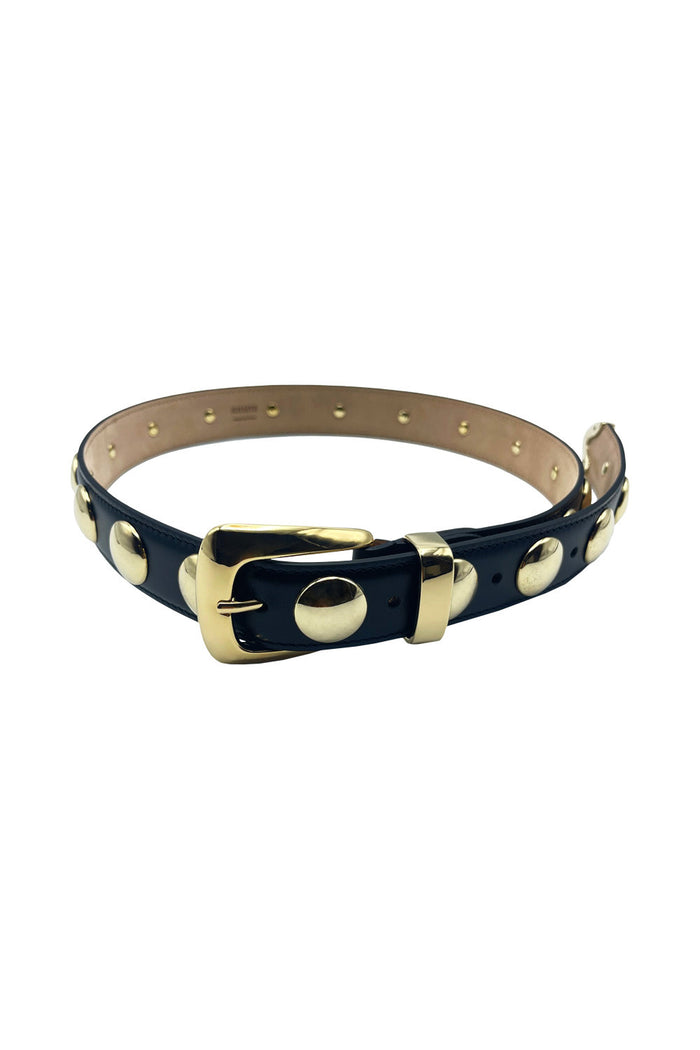 Benny Belt With Stud Gold Buckle Black Calfskin Cintura