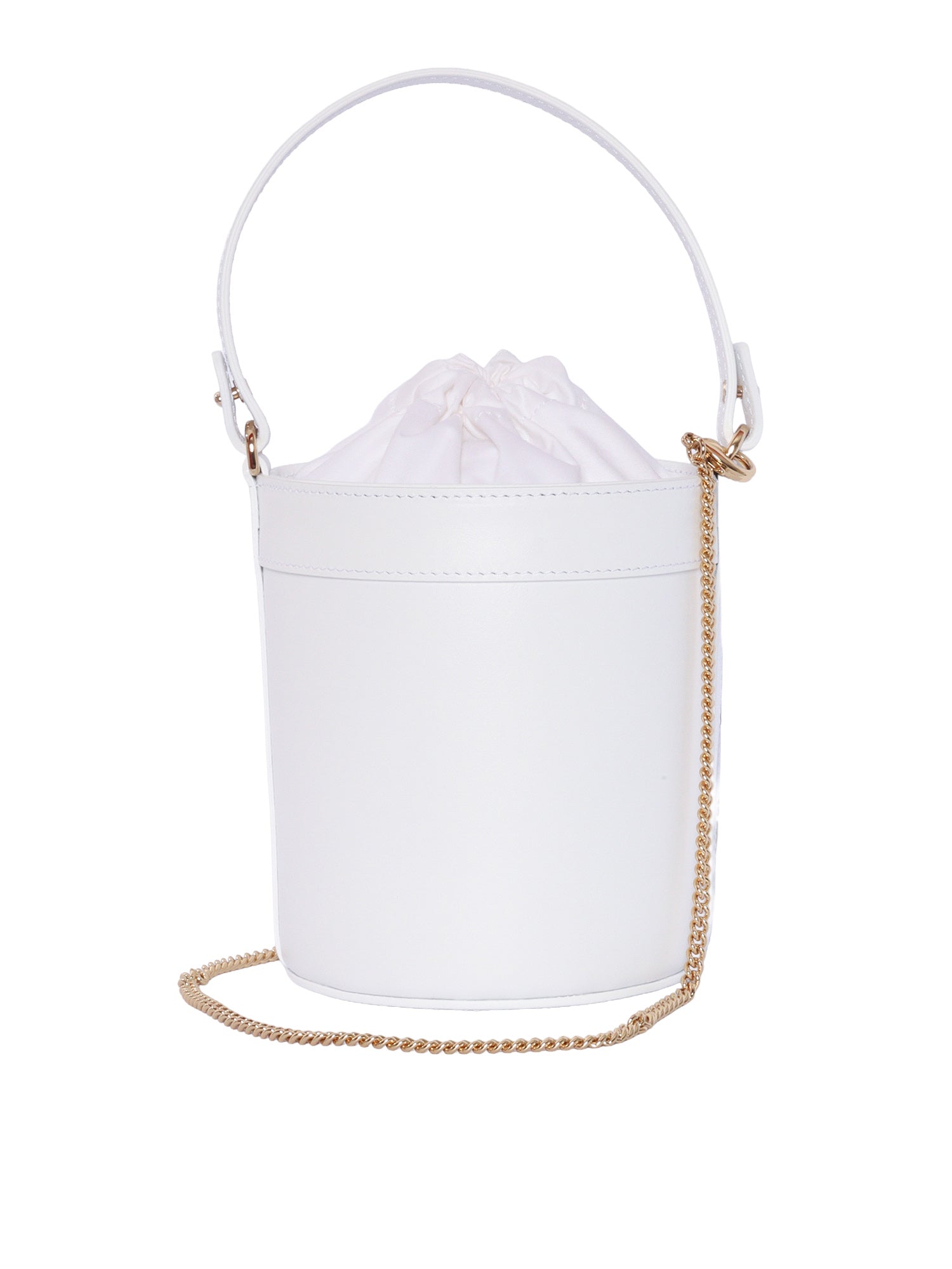 BUCKET BAG White Calf Leather Fabric 2 Cotton