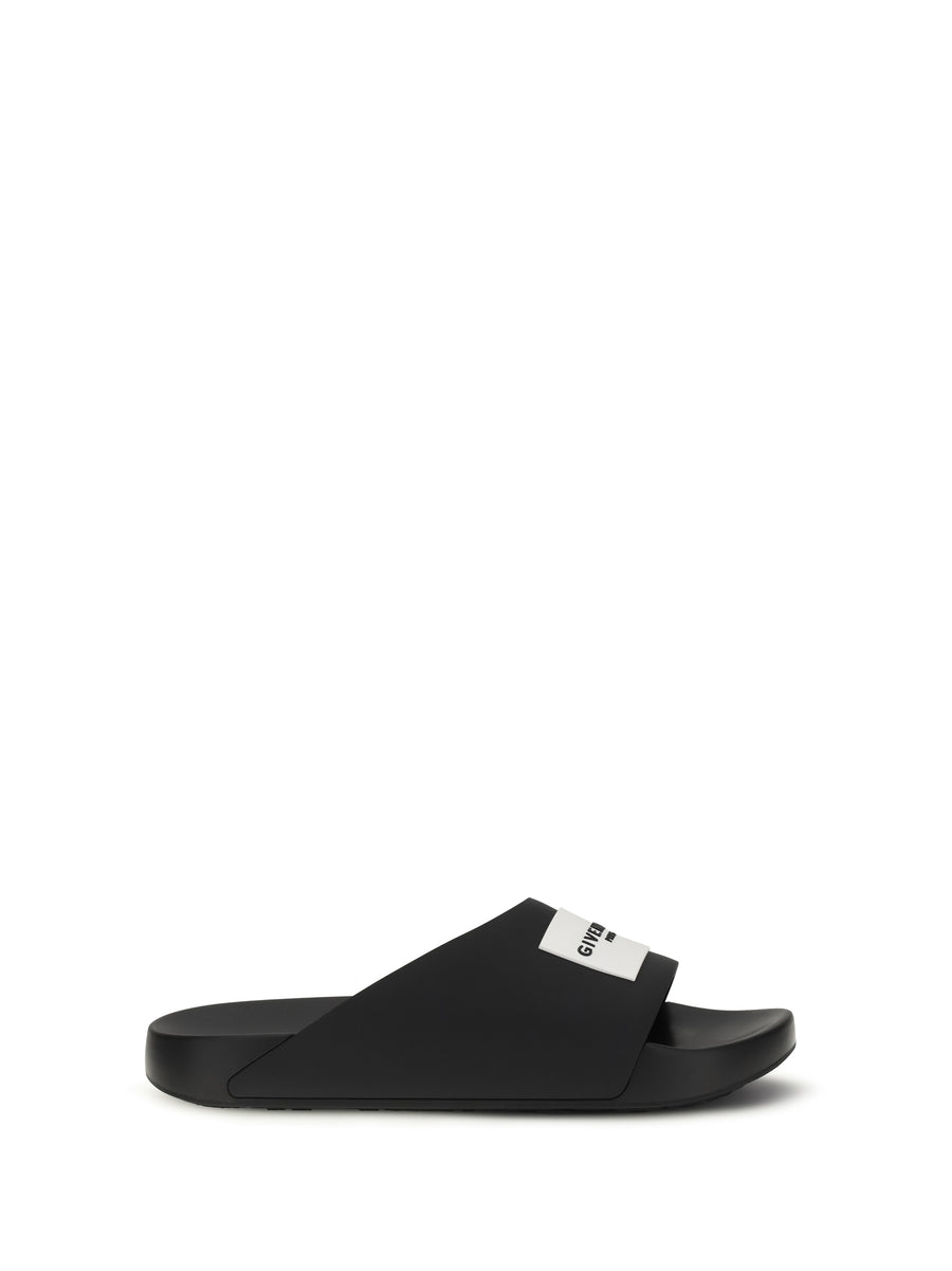 Rubber Slippers Label Slide Black Sandal