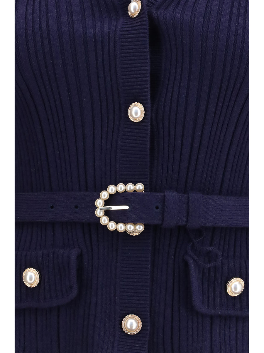 Ribbed Cardigan Navy Polyamide