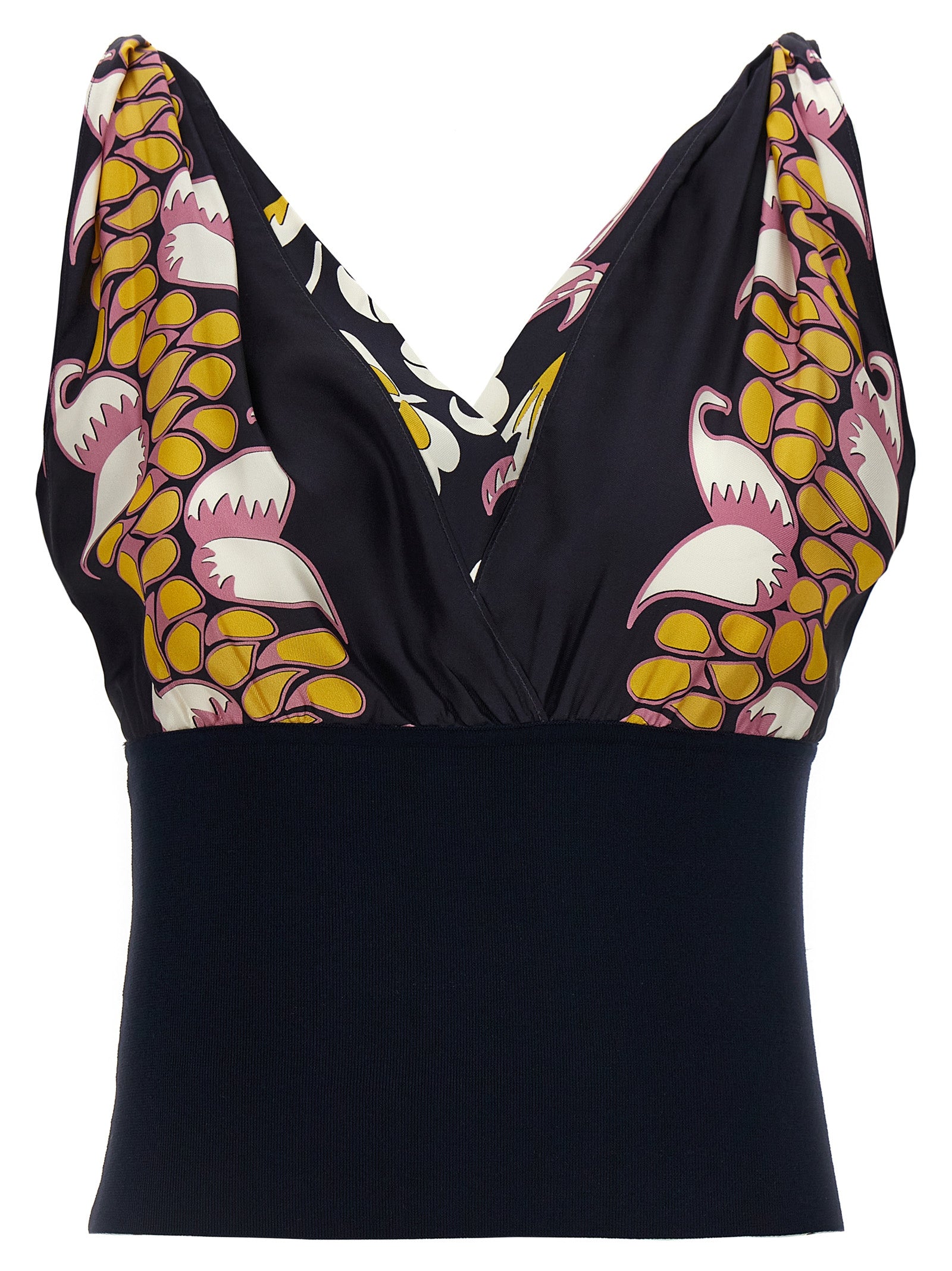 Printed Silk Top Black Tops