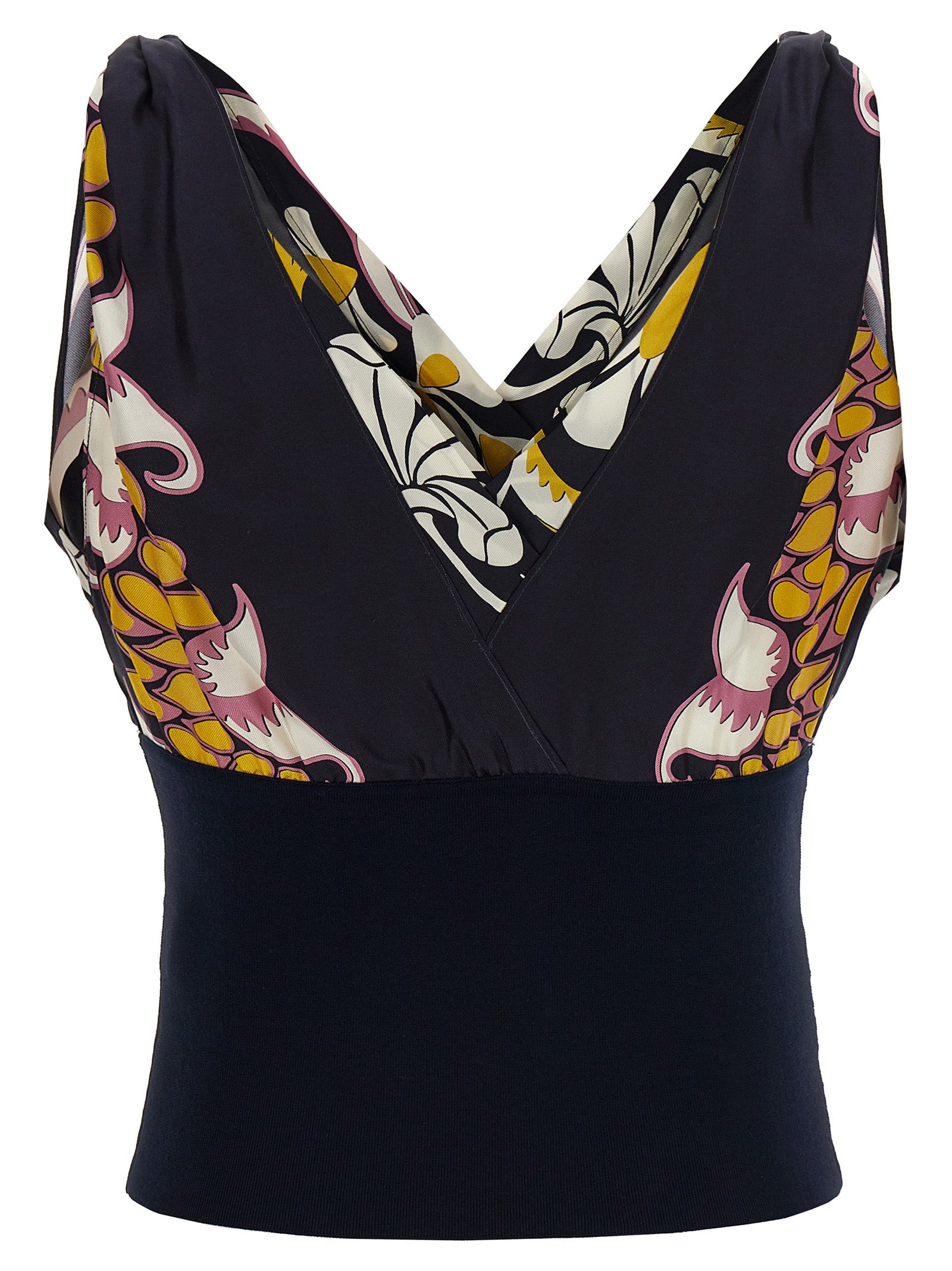 Printed Silk Top Black Tops