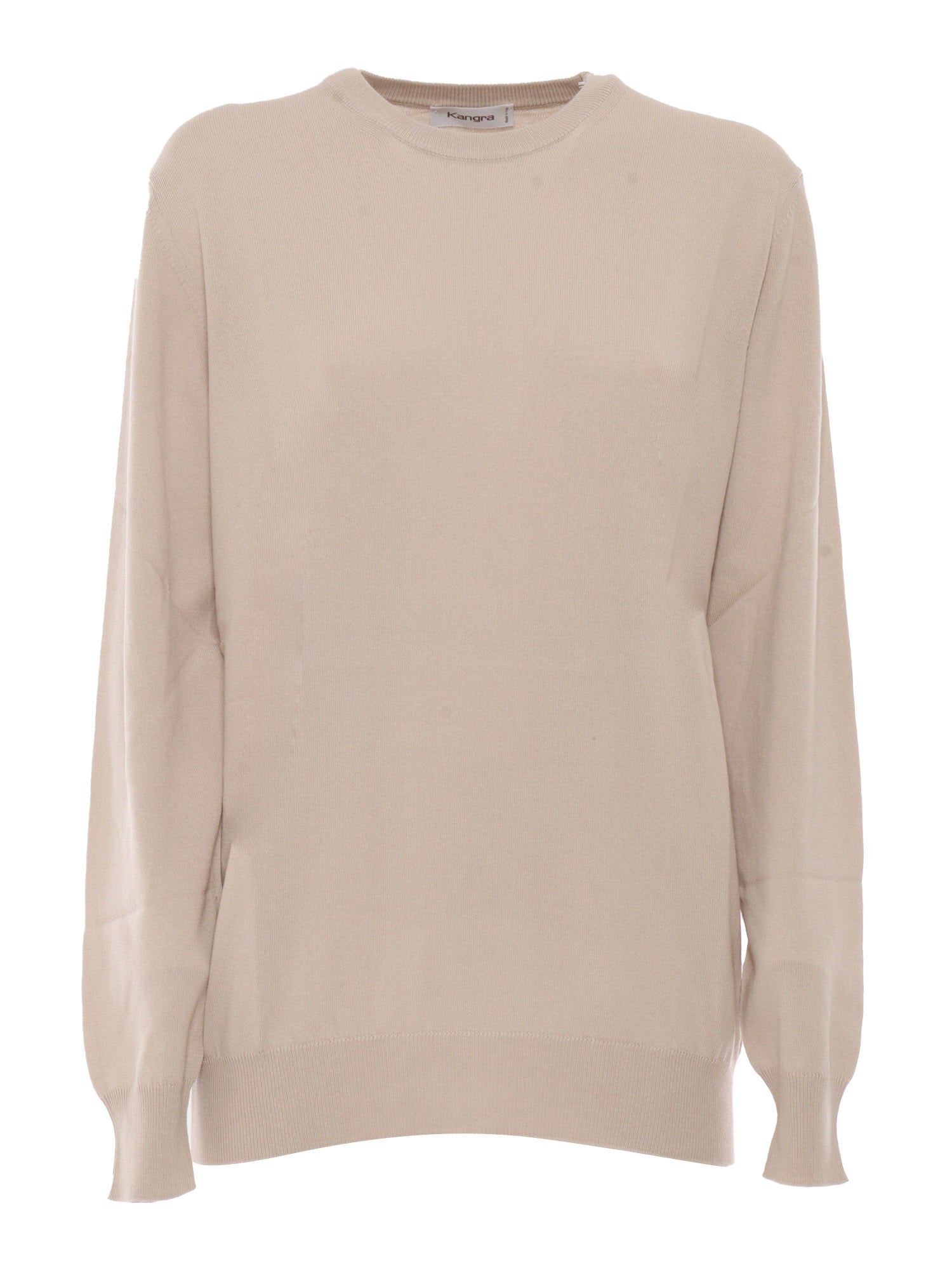 SHORT SLEEVE SWEATER WITH ALCANTARA PATCH Beige Cotton Crewneck