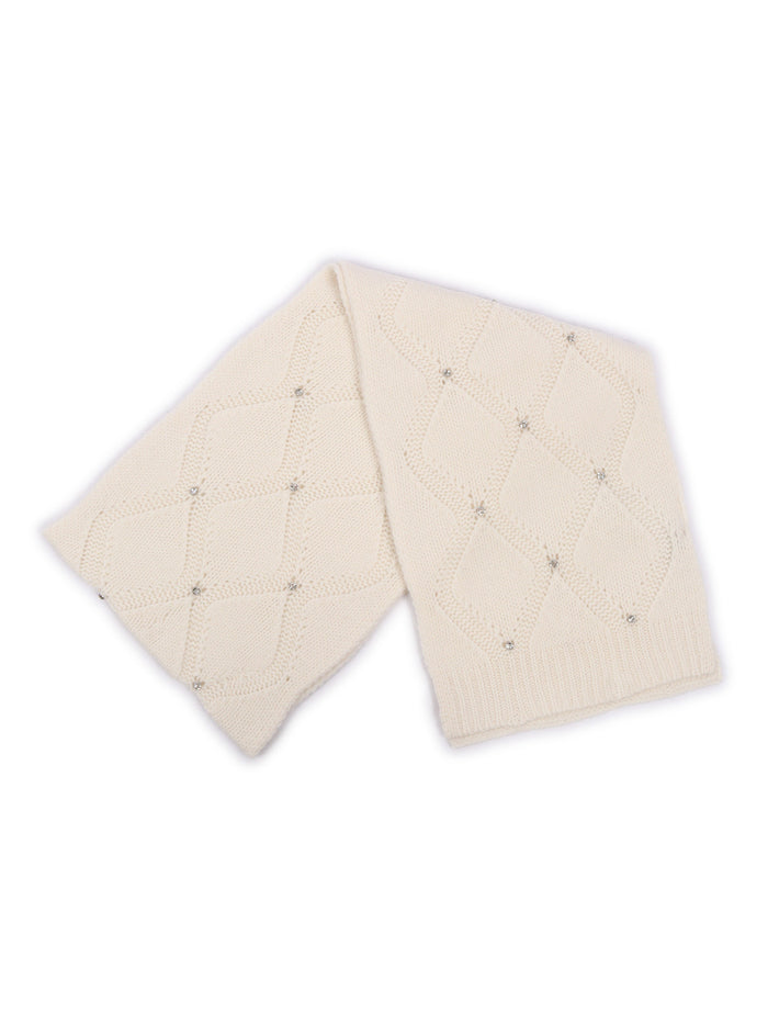 Scarf With Caboucon Embroidery White Wool