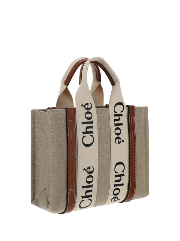 Woody Handbag White - Brown Canvas Handbags