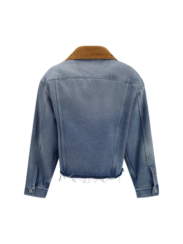 Washed Denim And Suede Jacket Light Blue Cotton