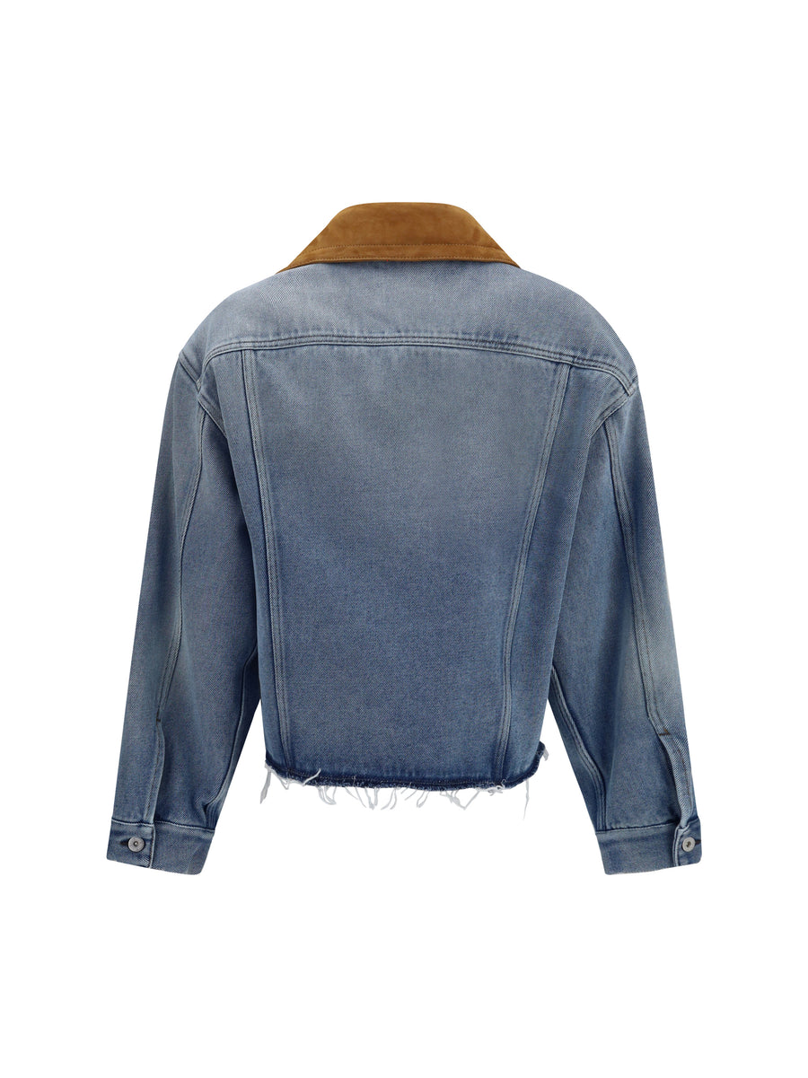 Washed Denim And Suede Jacket Light Blue Cotton