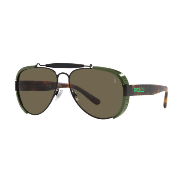 Polo Ralph Lauren Sunglasses Aviator Full Rim, Matte Black-Green Frame And Brown Lens Ph31295001-3