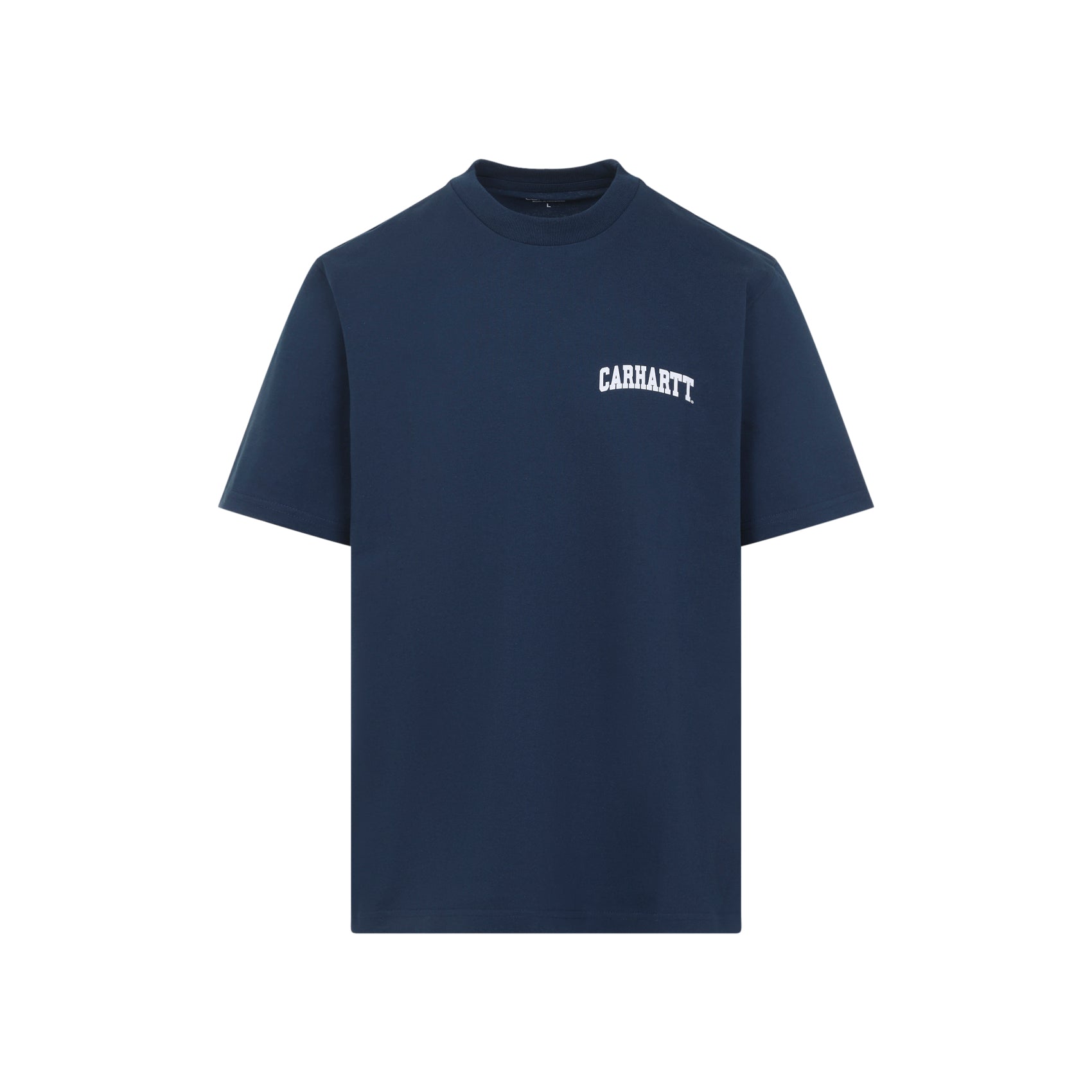 Short Sleeves University Script T-shirt Blue Cotton Tshirt