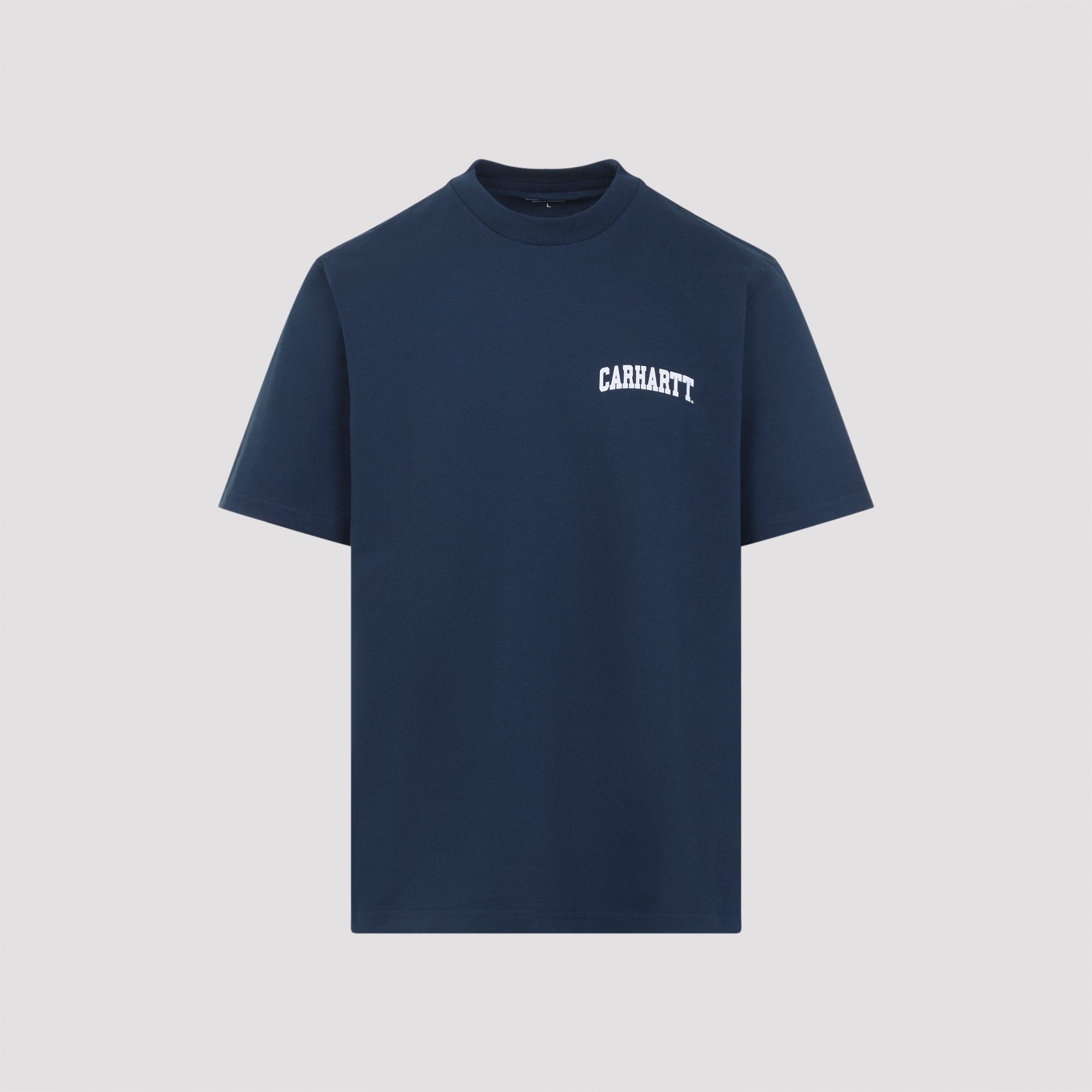 Short Sleeves University Script T-shirt Blue Cotton Tshirt