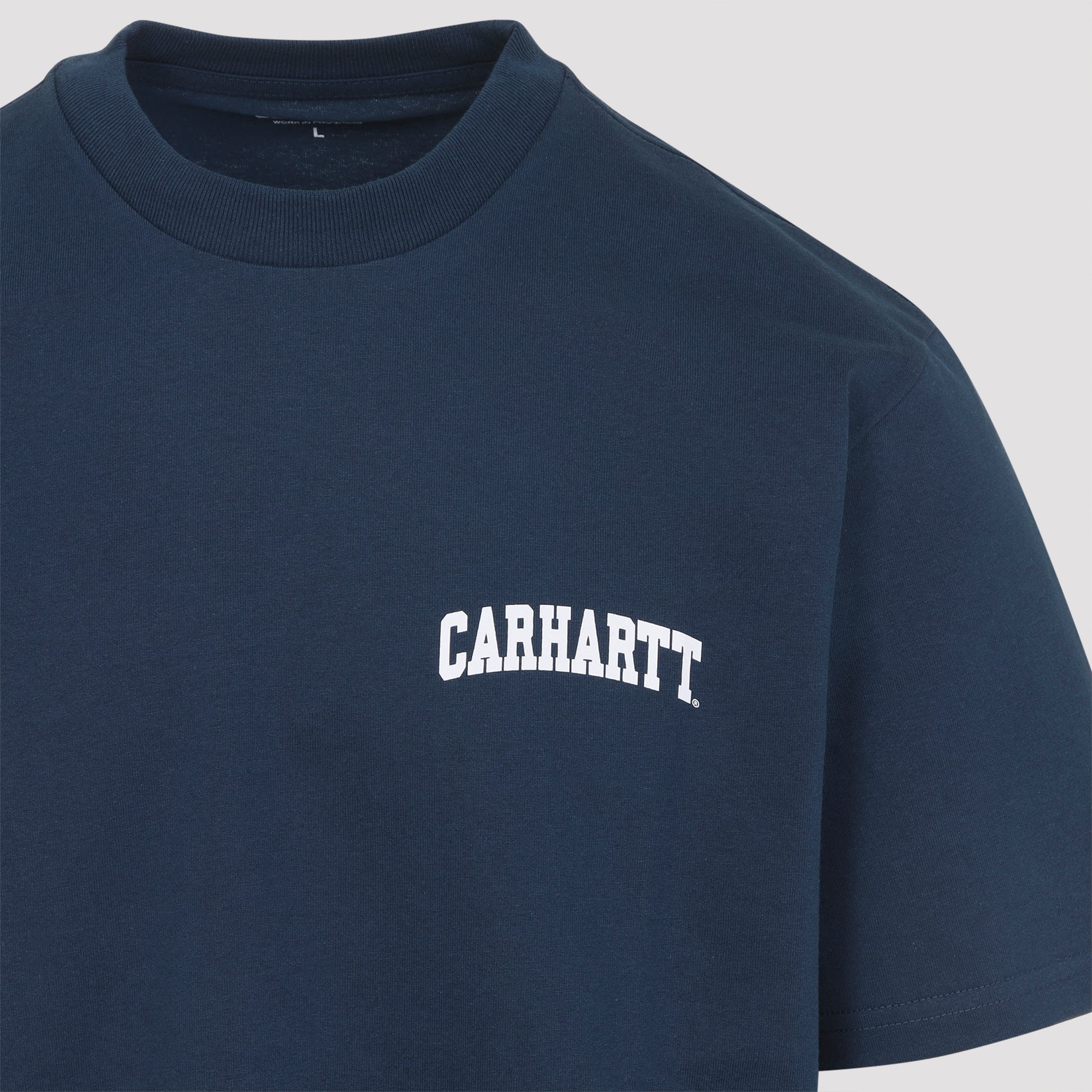 Short Sleeves University Script T-shirt Blue Cotton Tshirt