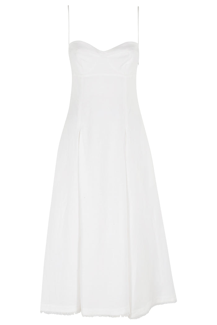 Analise Bustier Midi Dress White Linen Viscose Abito