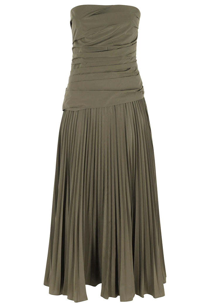 Arie Strapless Bustier Midi Dress Green Cotone Abito