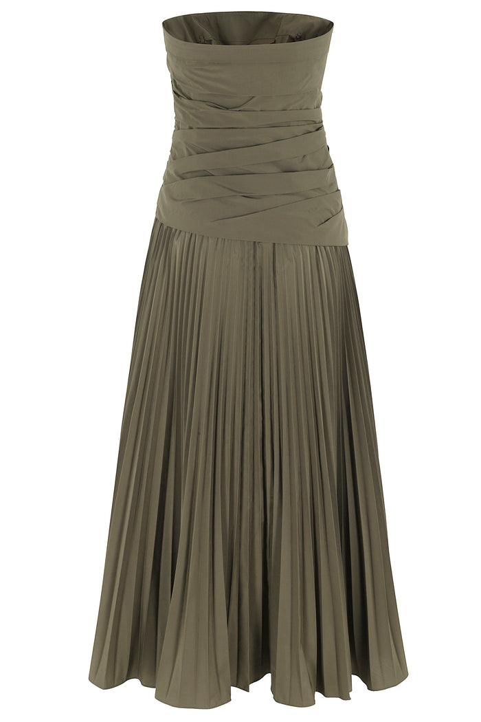 Arie Strapless Bustier Midi Dress Green Cotone Abito