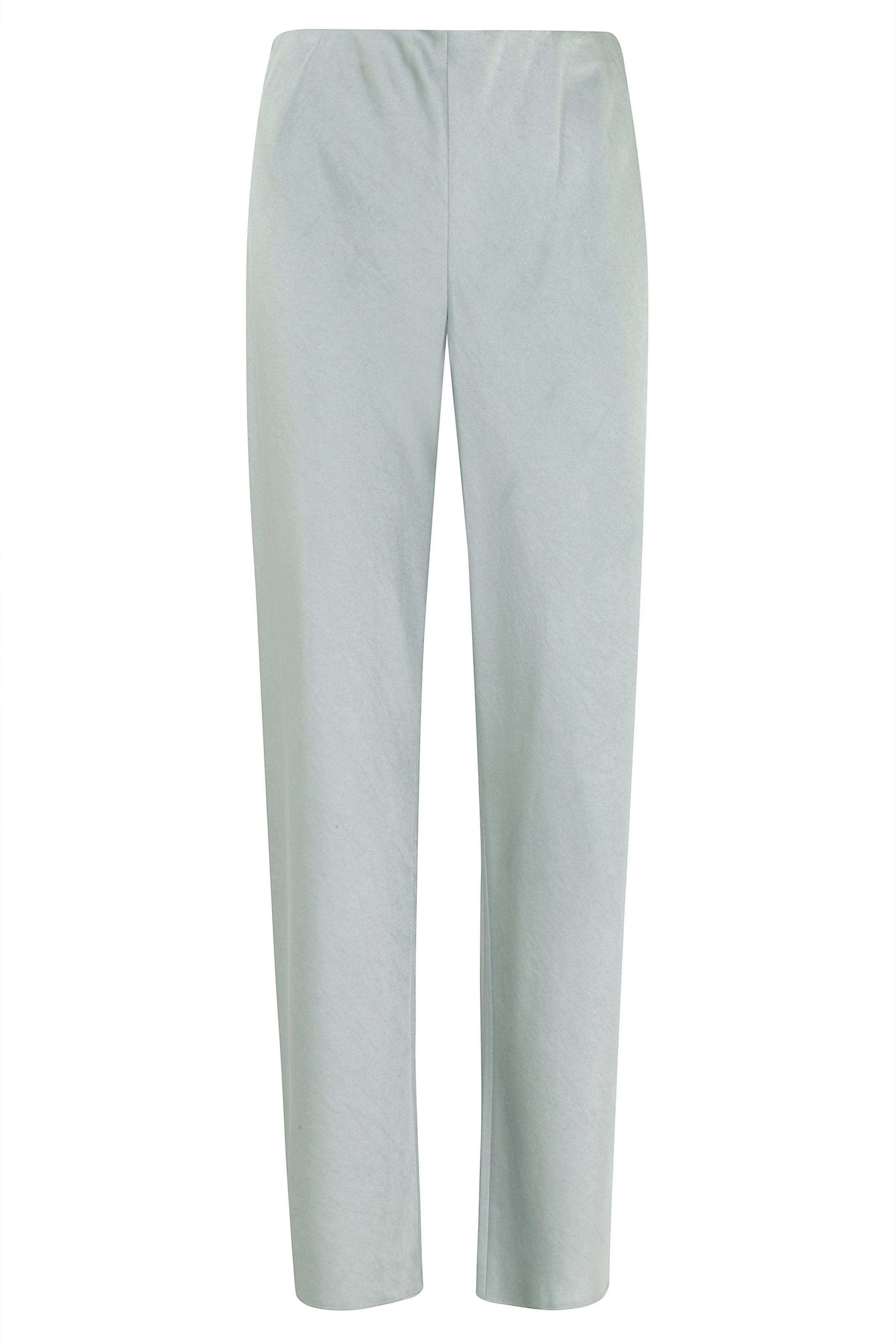 High Waist Fluid Satin Bias Pant Green Polyester Pantaloni