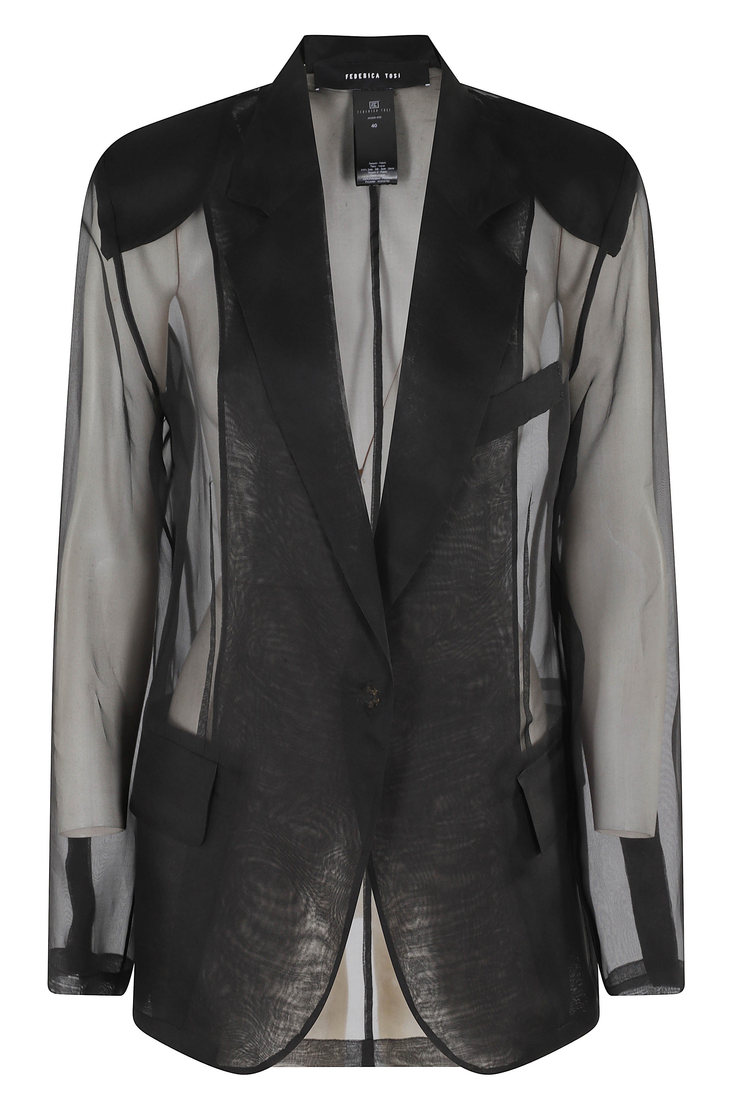 Blazer In Organza Di Seta Black Poliestere Giacca